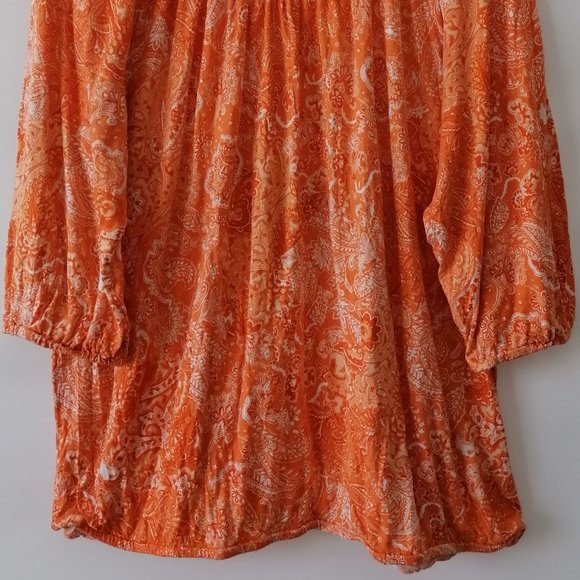 Michael Kors Women's Orange Floral Blouse Size 2X Scoop Neck Elastic Cuff/Hem - Picture 3 of 6